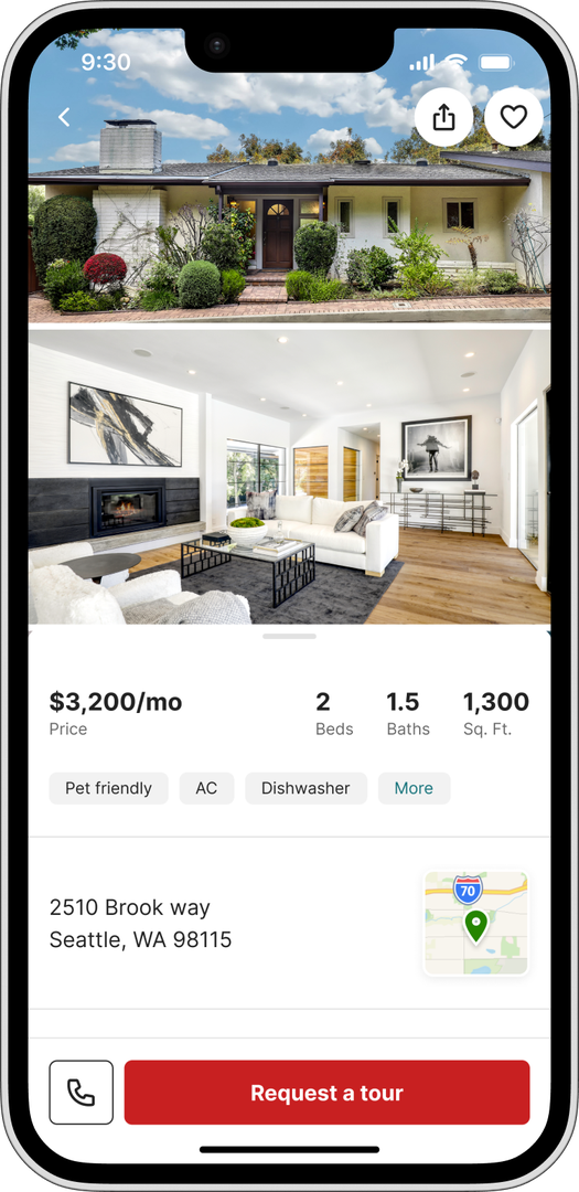 Phone showing Zillow rental listing